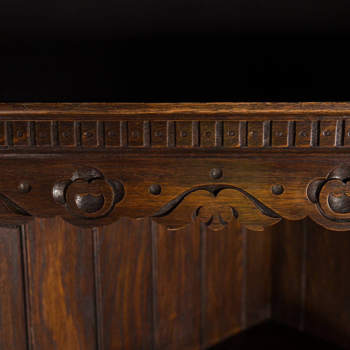 Antique Jacobean Style Solid Dark Oak Corner Cabinet