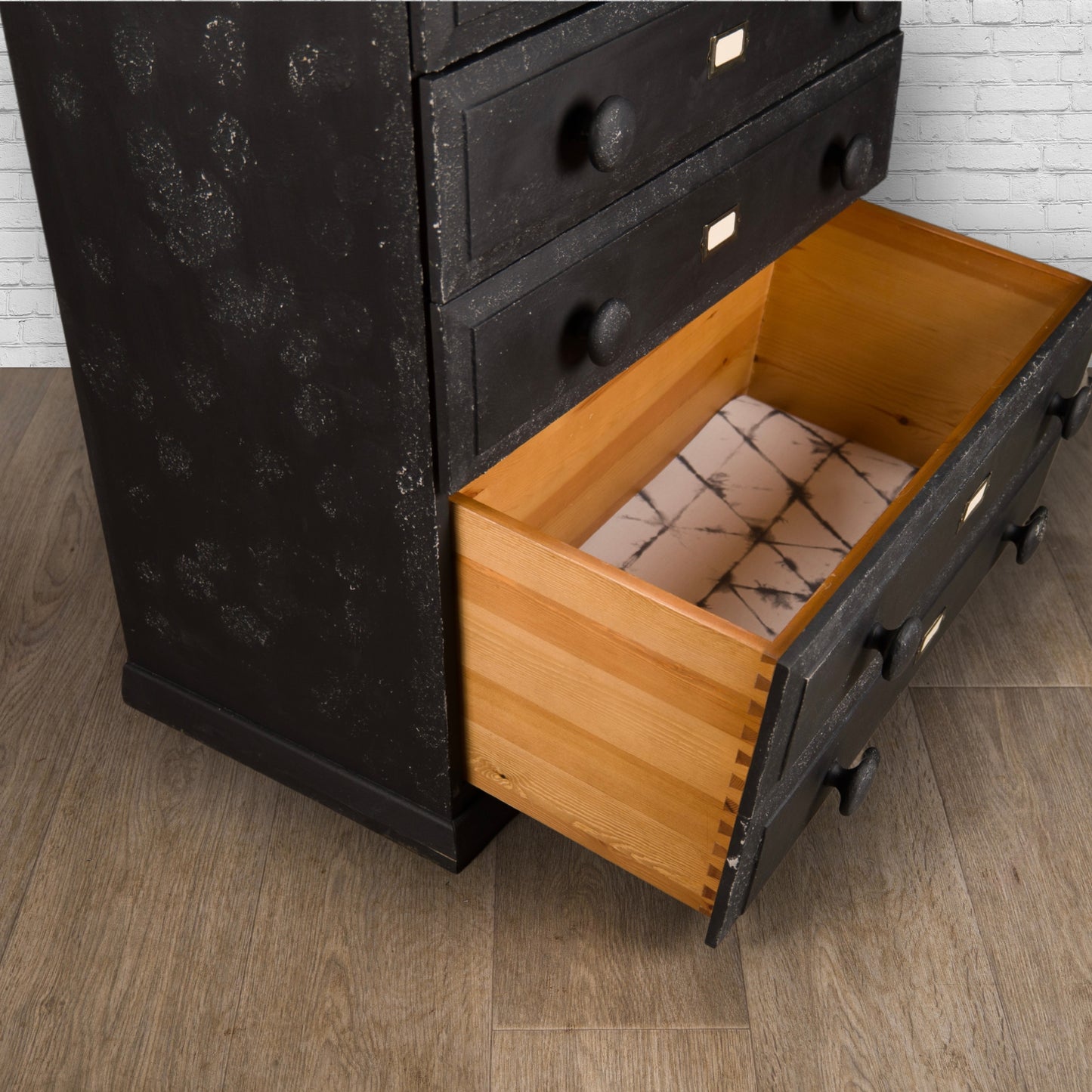 Vintage Upcycled Solid Pine Black Painted Industrial Apothecary Style Chest of Drawers