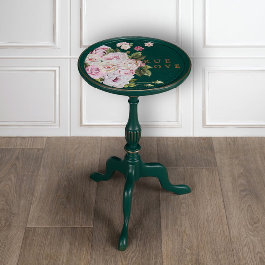 Vintage Upcycled Painted Boho Green and Pink Wine Table