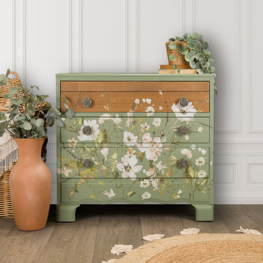 Vintage Upcycled MCM Mid Century Green Painted Lebus Chest of Drawers