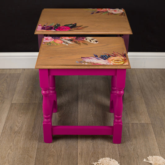 Vintage Upcycled Nesting Tables Pink Purple