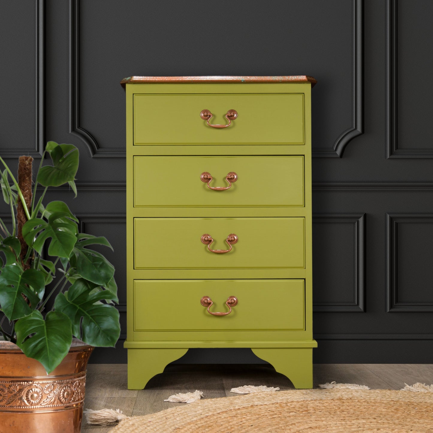 Vintage Upcycled Painted Green and Copper Chest of Drawers