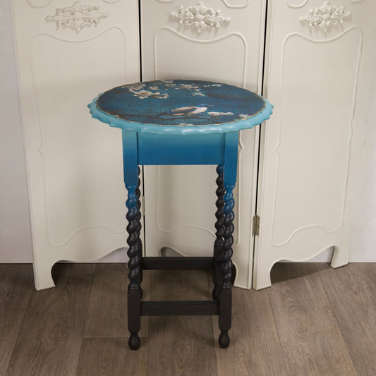 Upcycled Vintage Blue Bird Side Table