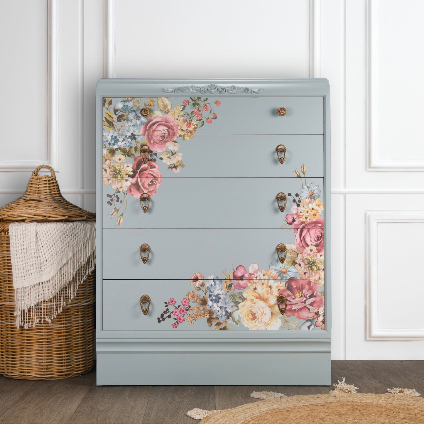 Vintage Upcycled B&E Oak Chest of Drawers