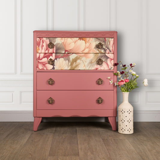 Upcycled Vintage MCM Pink Painted Lebus Chest of Drawers