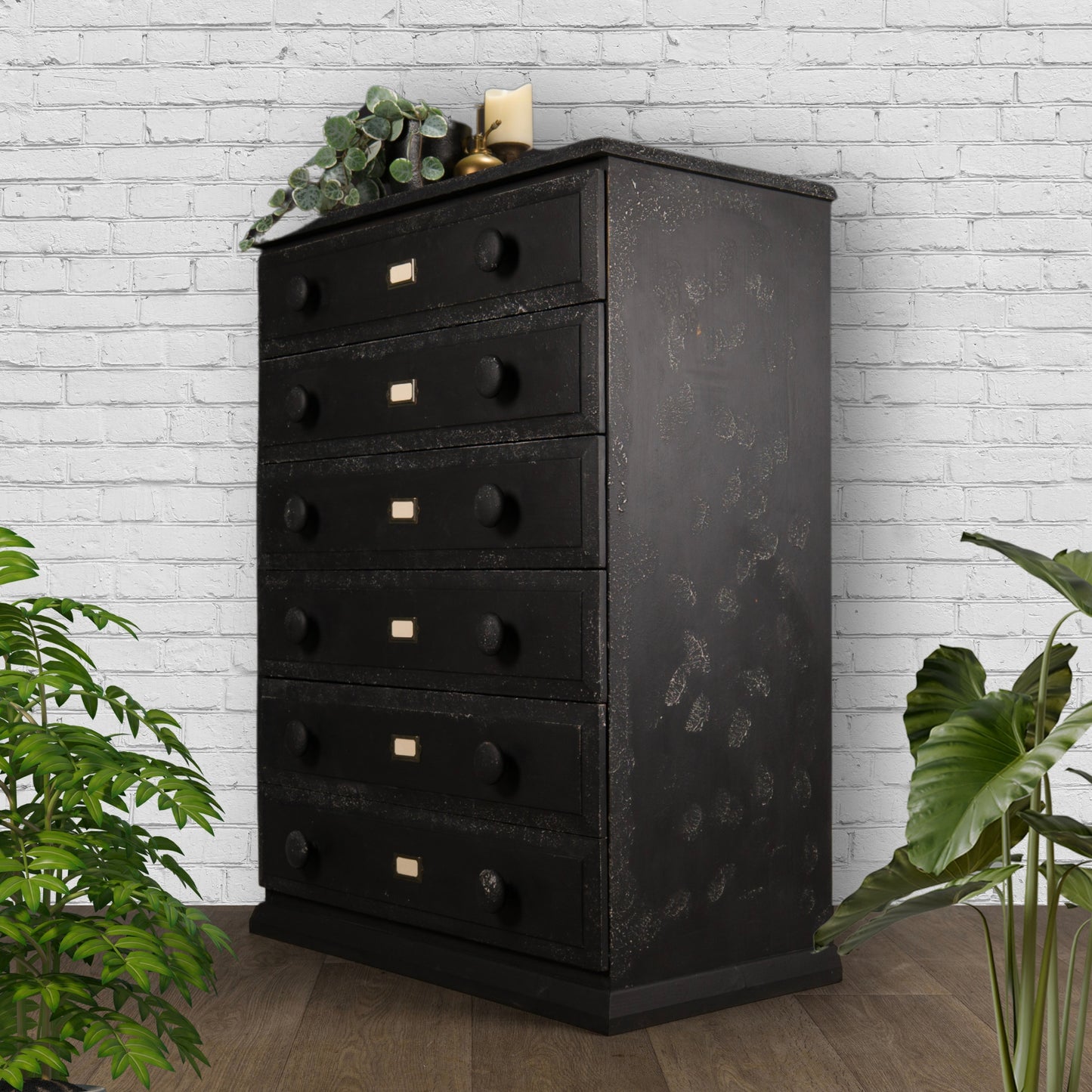 Vintage Upcycled Solid Pine Black Painted Industrial Apothecary Style Chest of Drawers