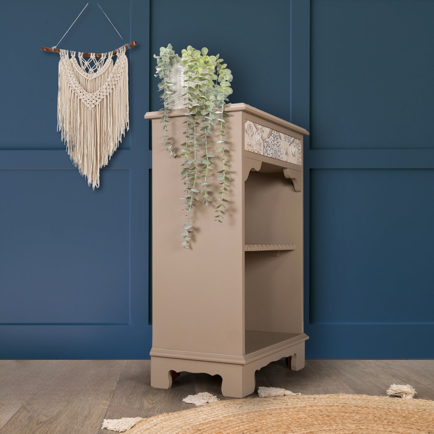 Vintage Upcycled Decoupage Petite Side Table Console Cabinet