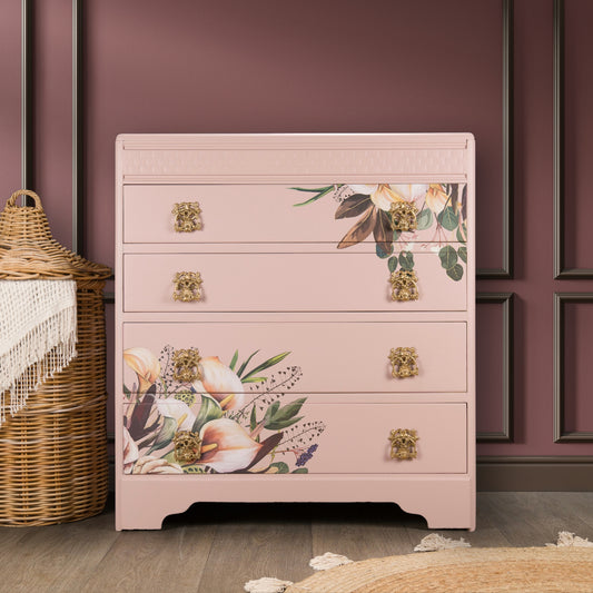 Vintage Upcycled Pink Painted Chest of Drawers