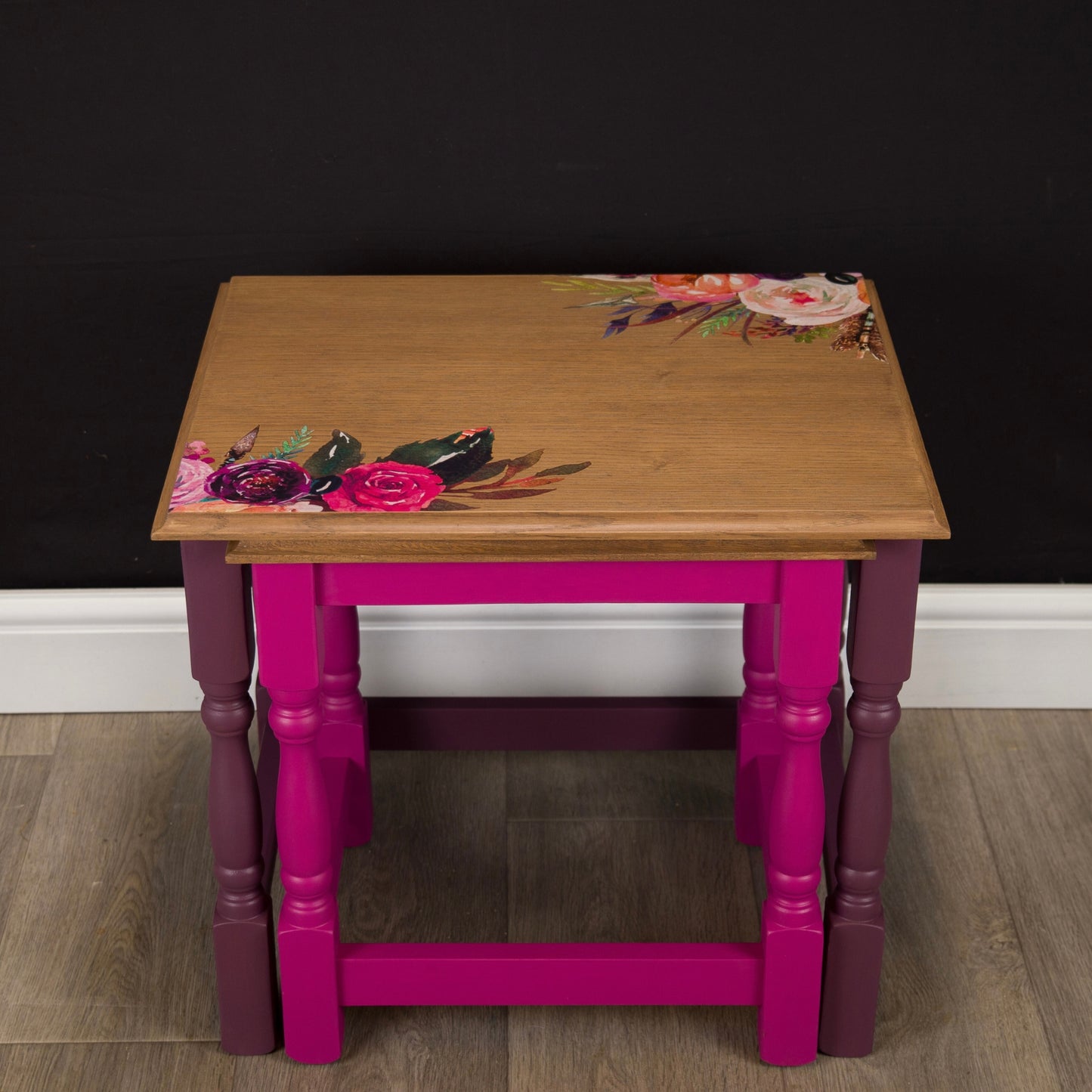 Vintage Upcycled Nesting Tables Pink Purple