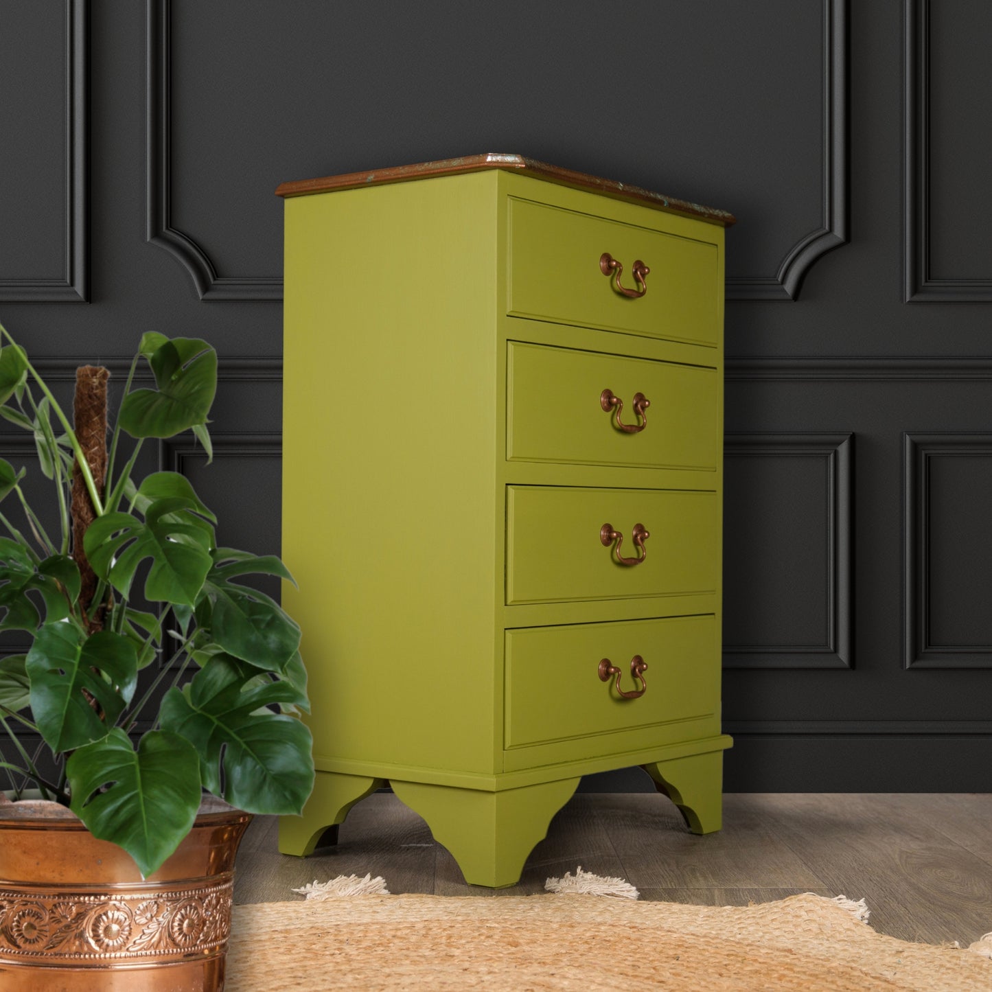 Vintage Upcycled Painted Green and Copper Chest of Drawers