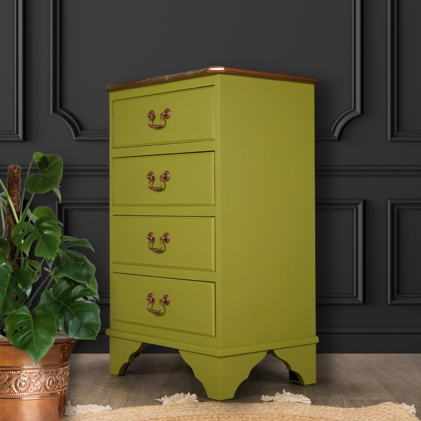 Vintage Upcycled Painted Green and Copper Chest of Drawers