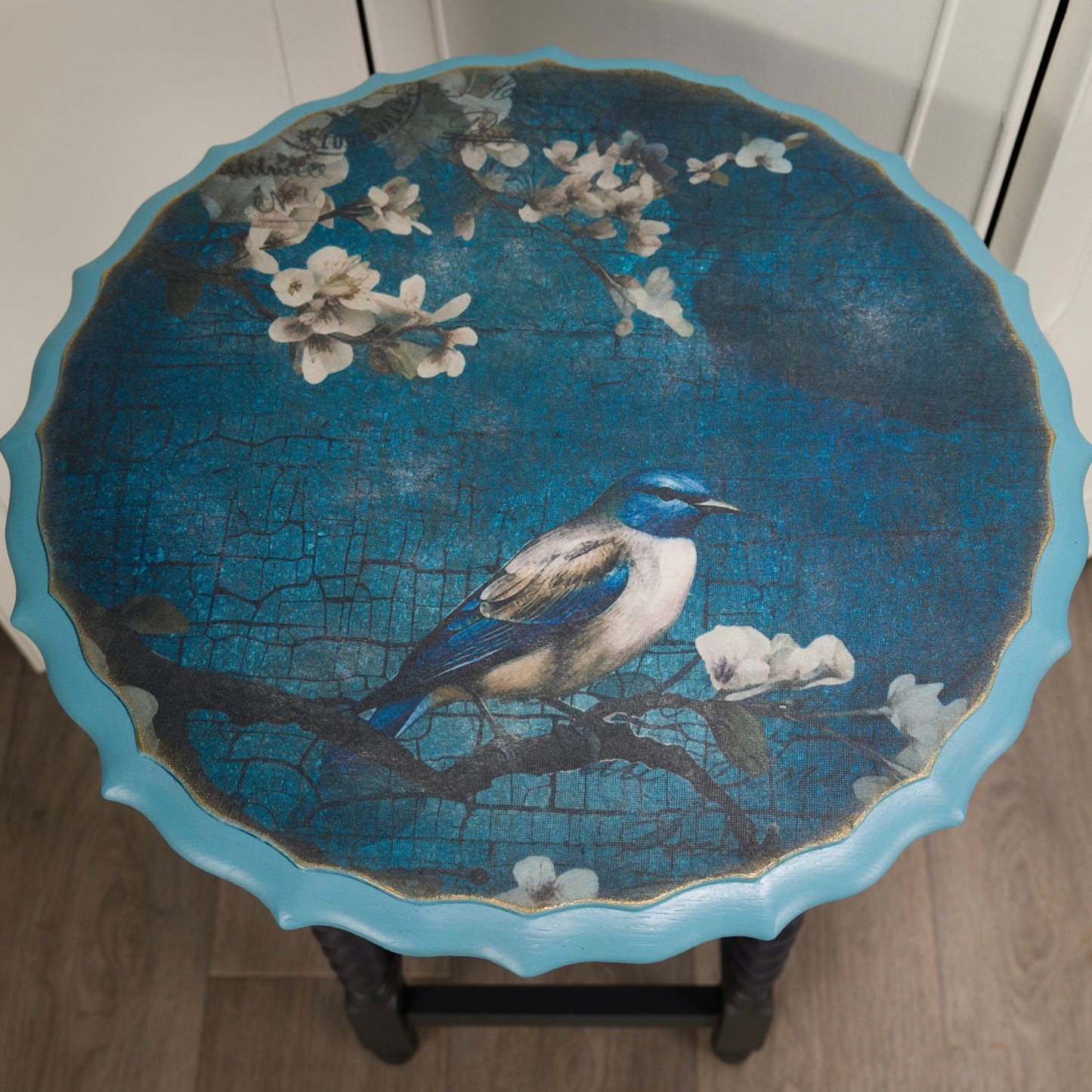 Upcycled Vintage Blue Bird Side Table