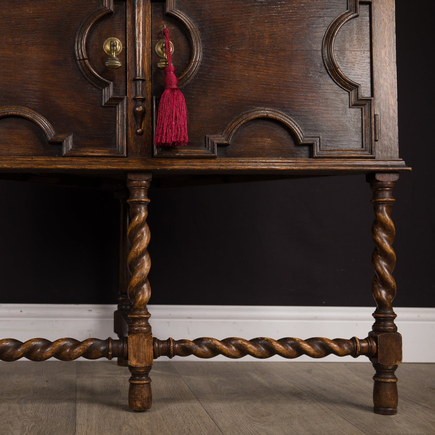 Antique Jacobean Style Solid Dark Oak Corner Cabinet