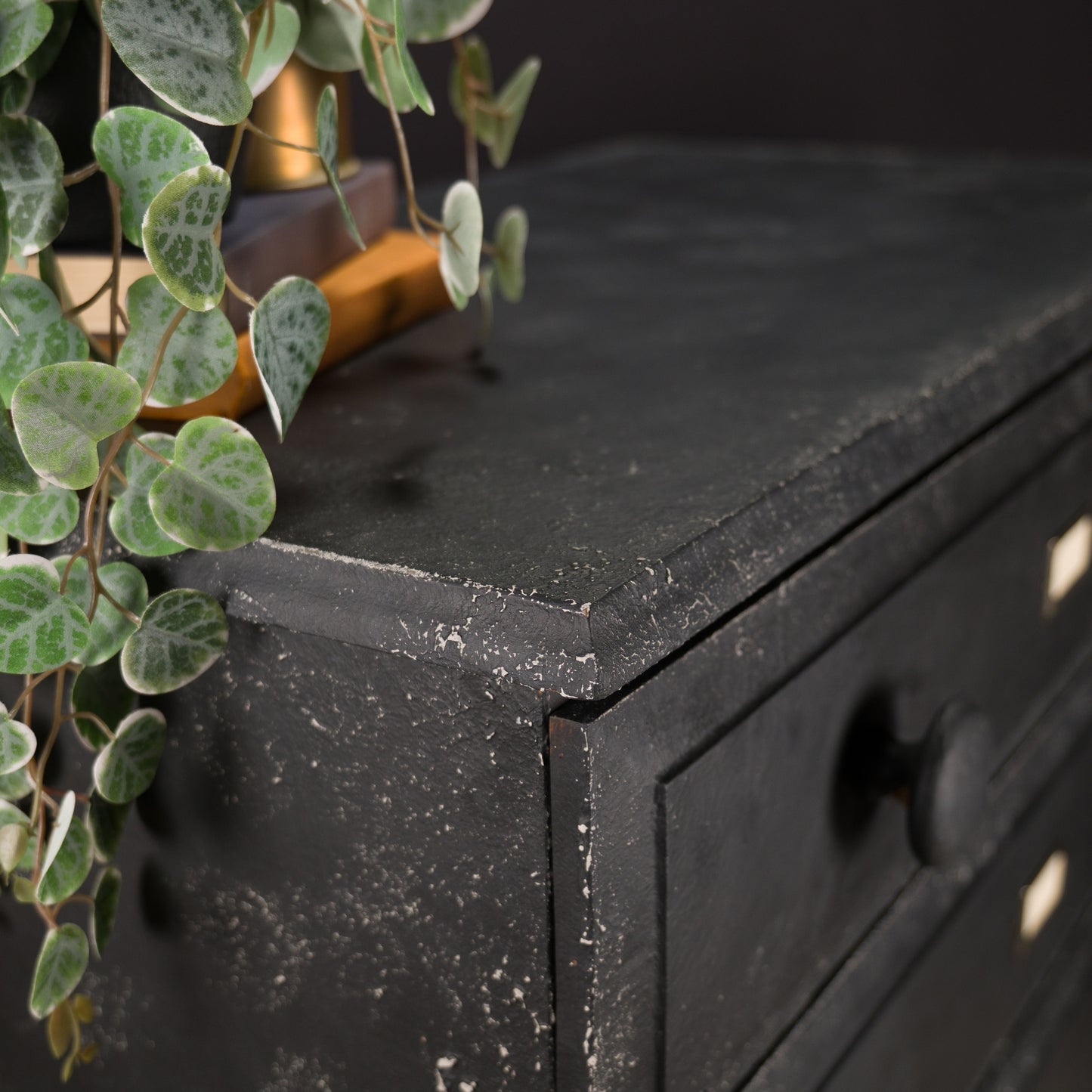 Vintage Upcycled Solid Pine Black Painted Industrial Apothecary Style Chest of Drawers