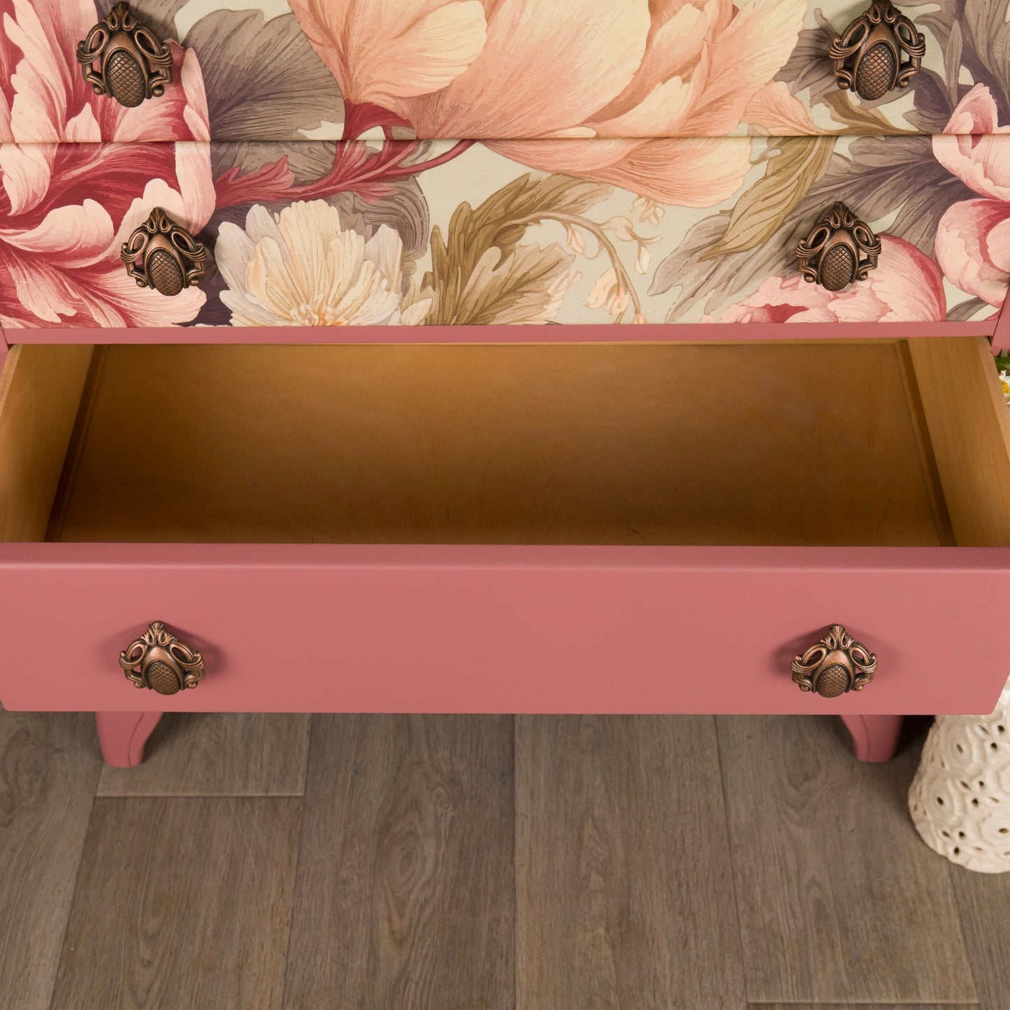 Upcycled Vintage MCM Pink Painted Lebus Chest of Drawers