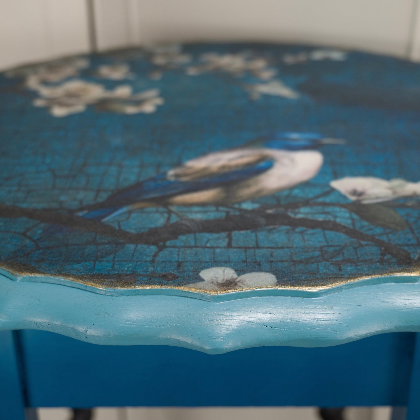 Upcycled Vintage Blue Bird Side Table