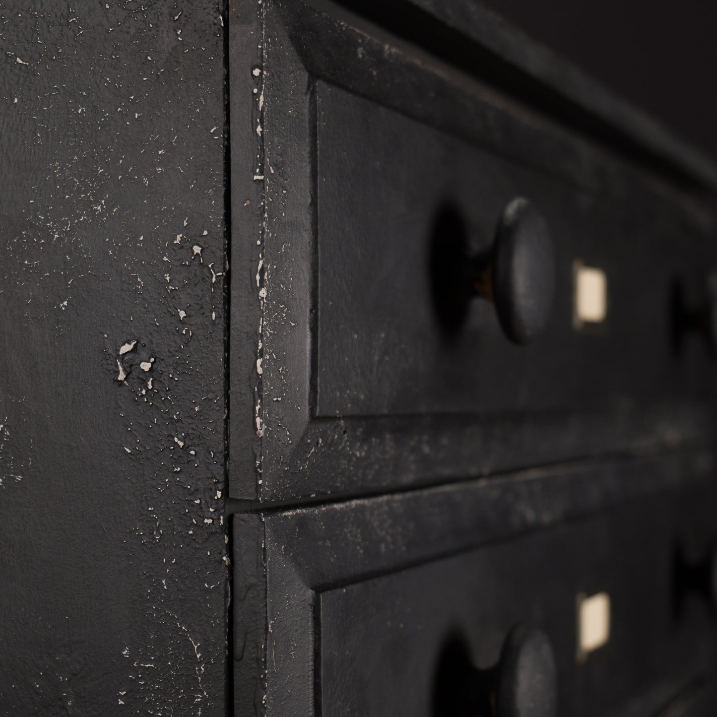 Vintage Upcycled Solid Pine Black Painted Industrial Apothecary Style Chest of Drawers