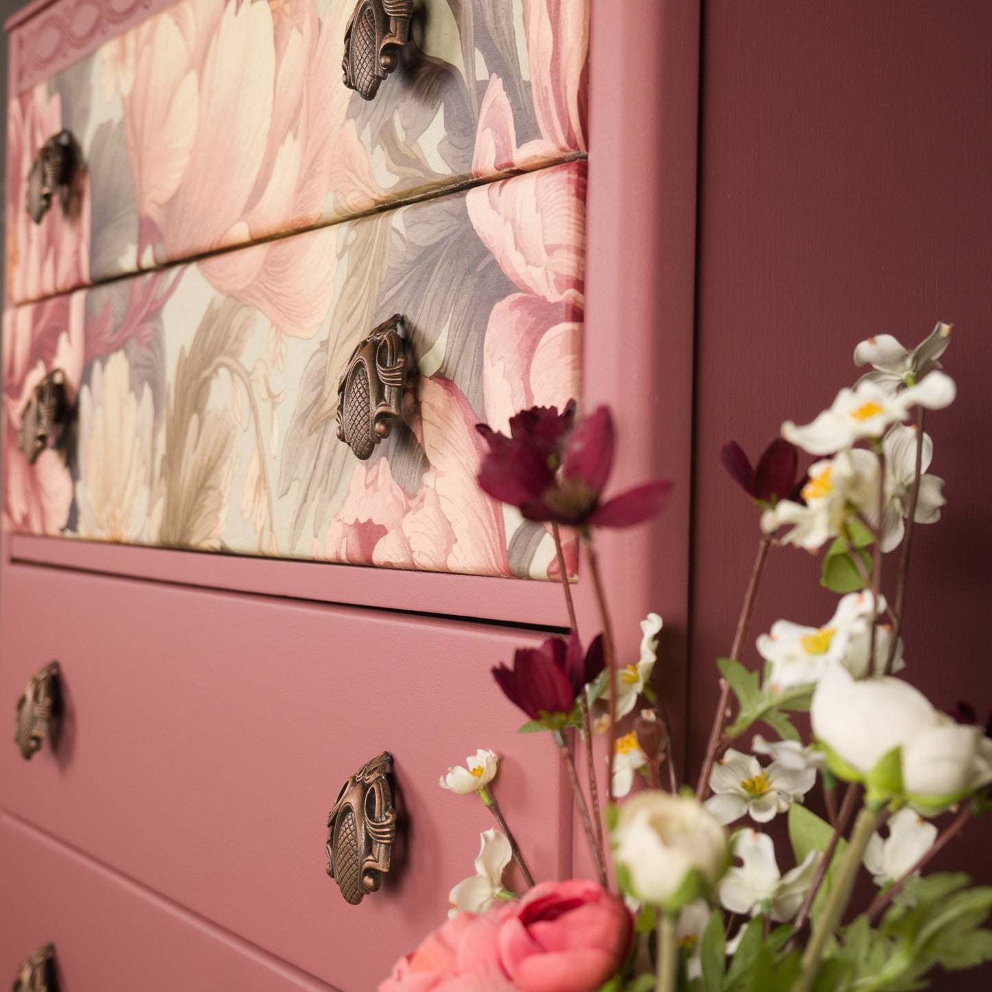 Upcycled Vintage MCM Pink Painted Lebus Chest of Drawers