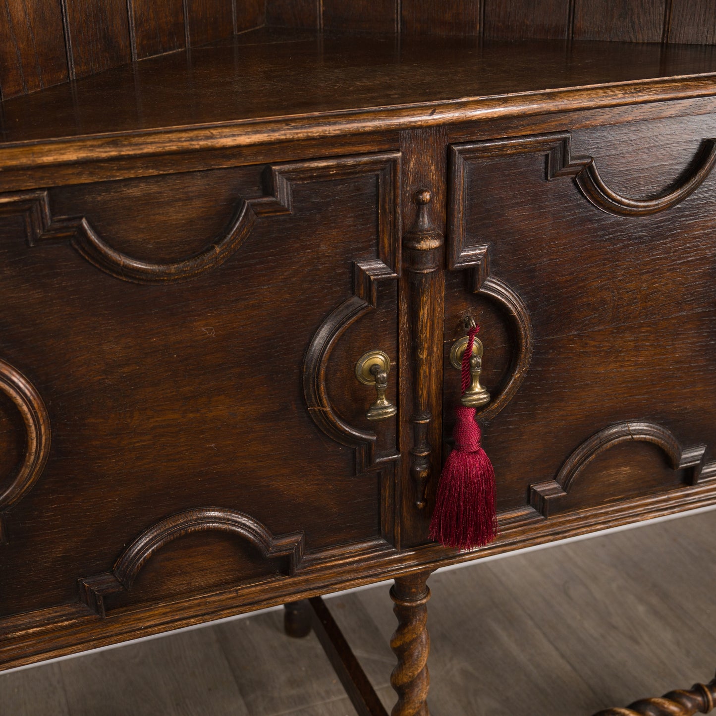 Antique Jacobean Style Solid Dark Oak Corner Cabinet