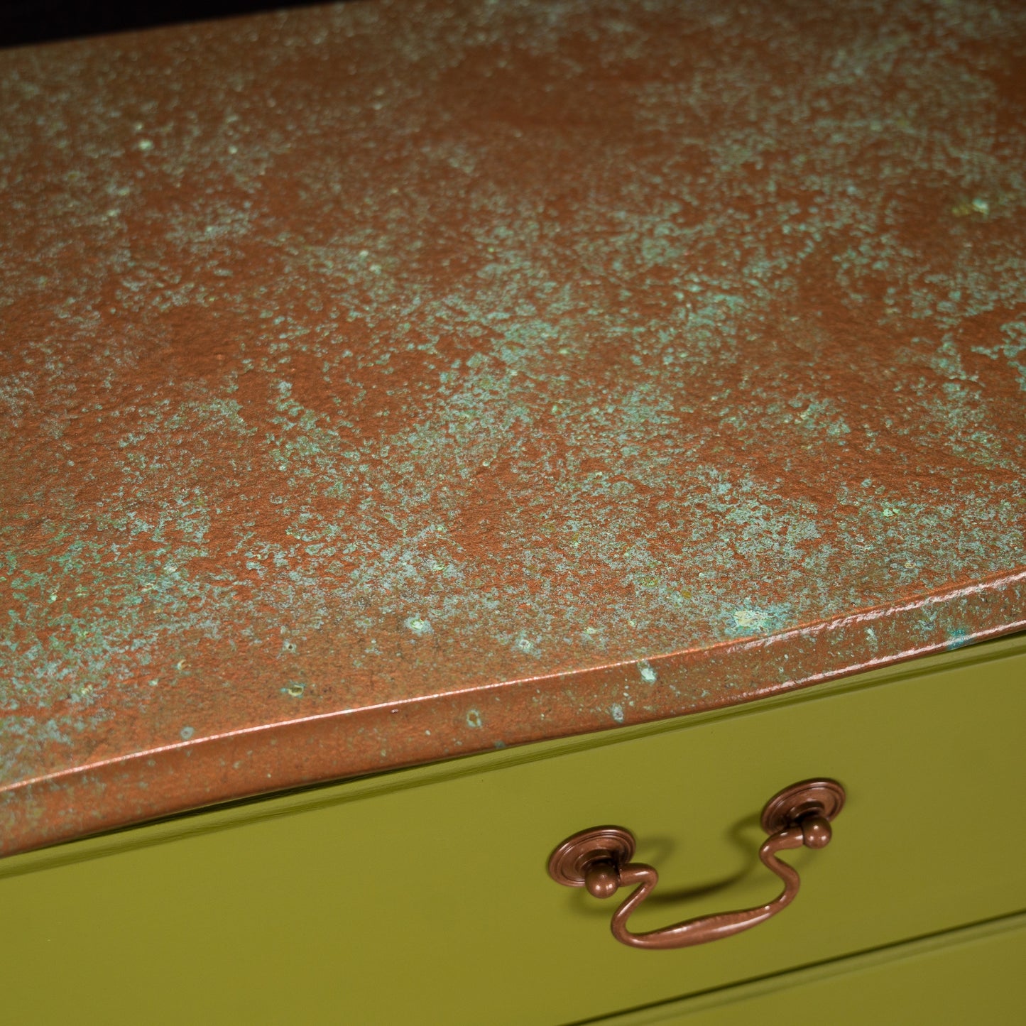 Vintage Upcycled Painted Green and Copper Chest of Drawers