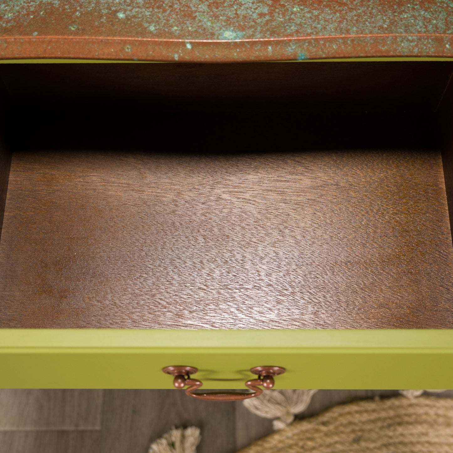 Vintage Upcycled Painted Green and Copper Chest of Drawers