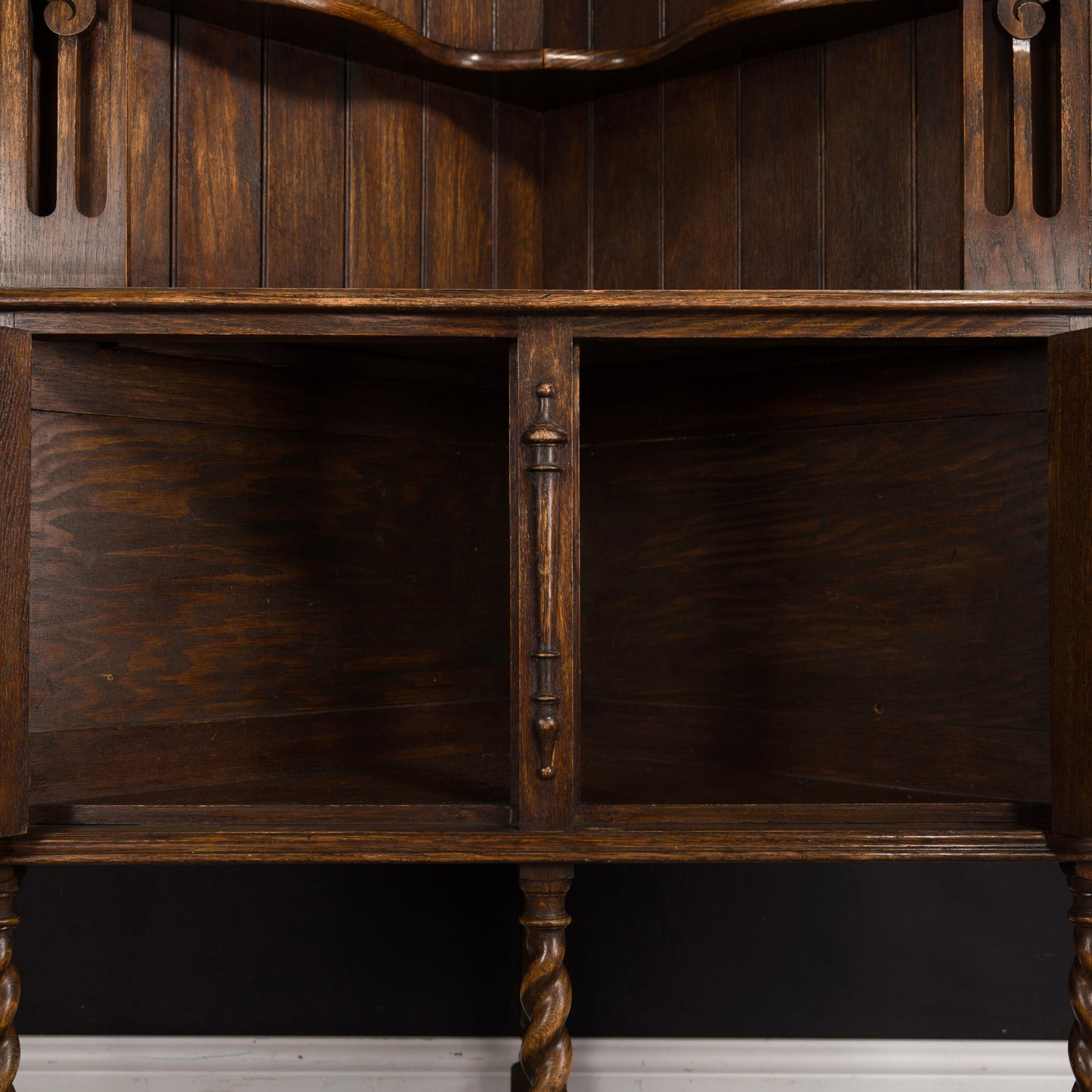 Antique Jacobean Style Solid Dark Oak Corner Cabinet