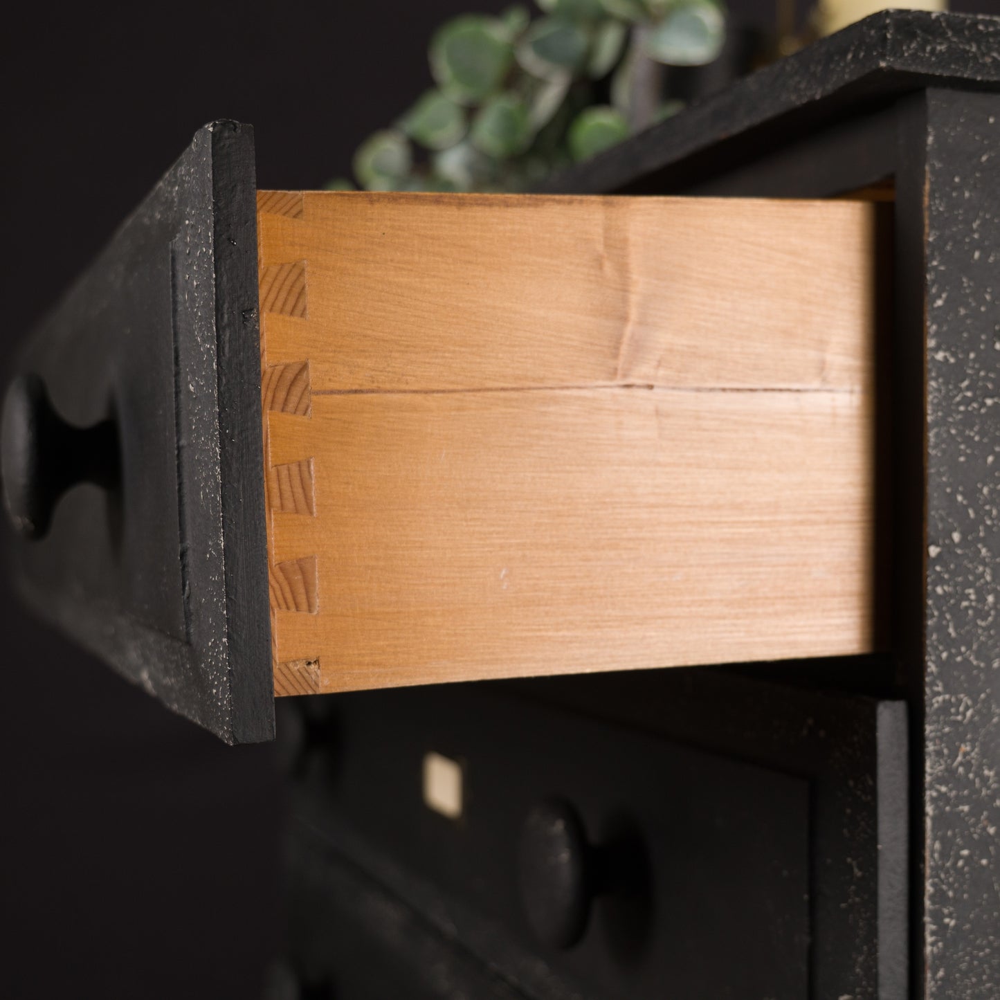 Vintage Upcycled Solid Pine Black Painted Industrial Apothecary Style Chest of Drawers